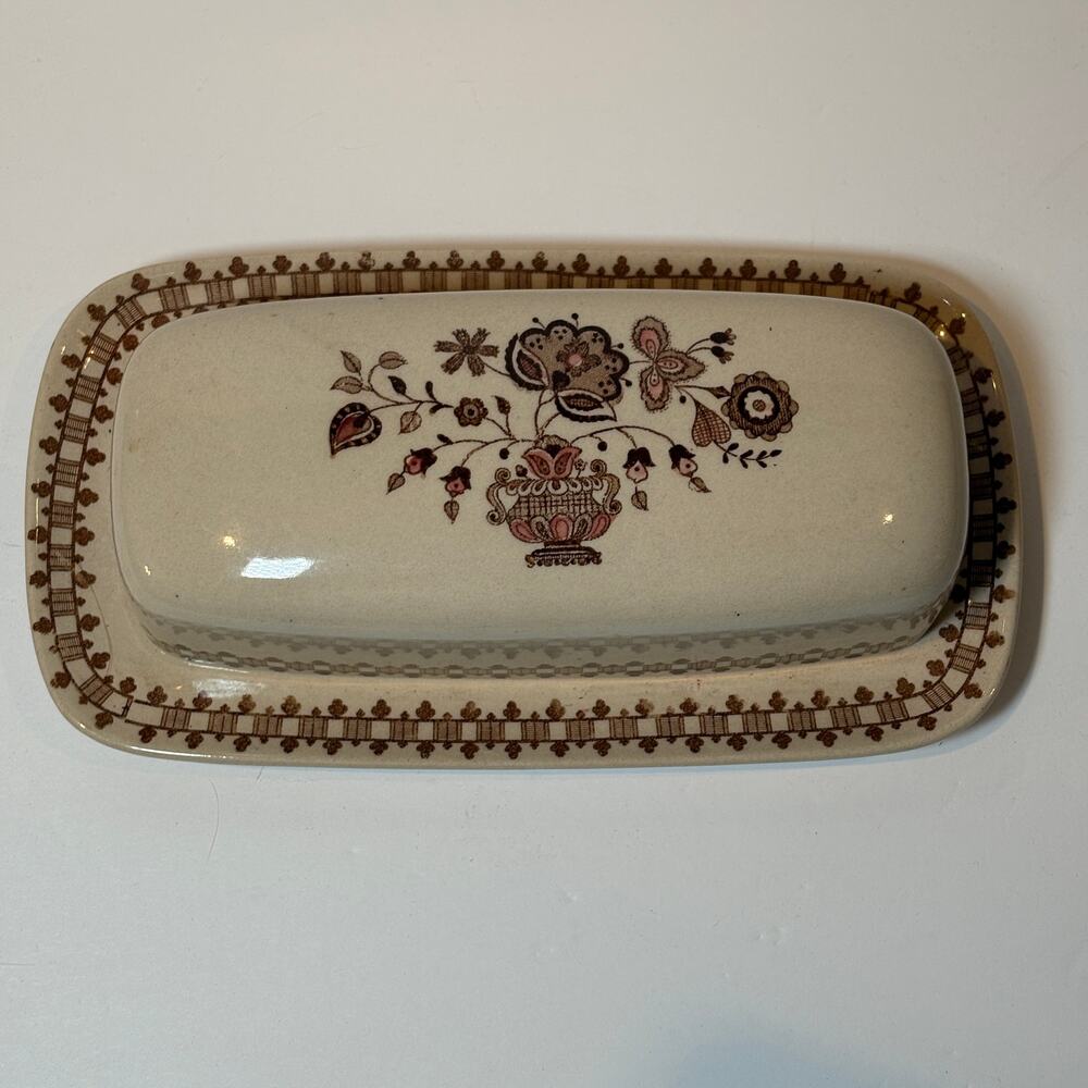 Vintage Johnson Brothers Old Granite Jamestown Covered Butter Dish England